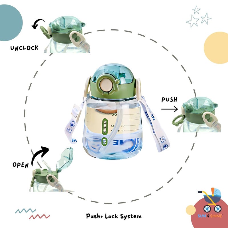 SUN SHINE | Sipper Water Bottle for School Kids | Boys and Girls with Straw | Leak Proof, BPA Free | 2-5 years | 500 ml bottle | Cute and Durable School Water Bottle (Olive Green, 500 ml) - Image 4