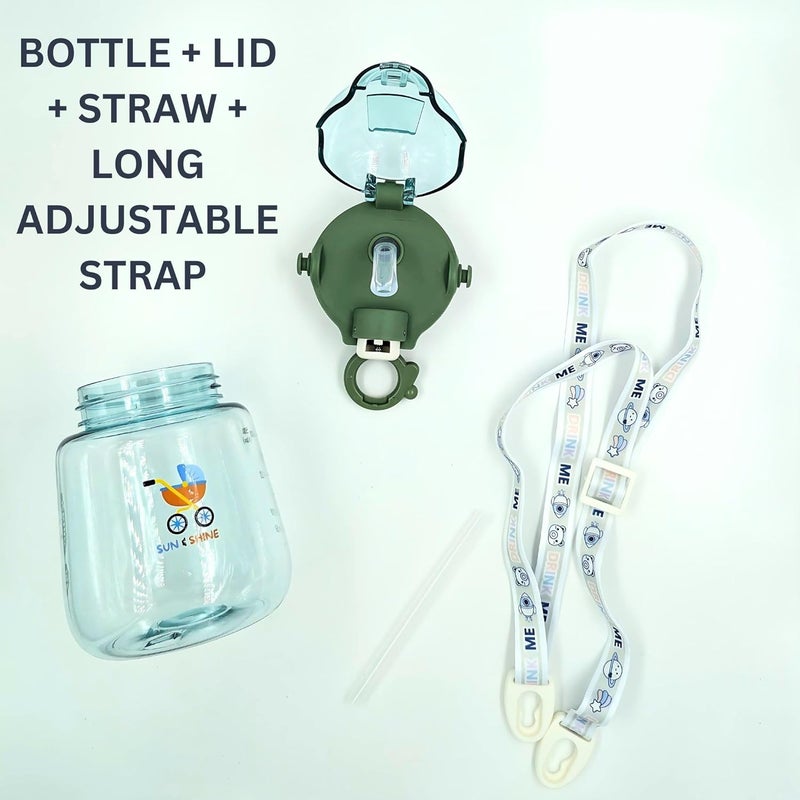 SUN SHINE | Sipper Water Bottle for School Kids | Boys and Girls with Straw | Leak Proof, BPA Free | 2-5 years | 500 ml bottle | Cute and Durable School Water Bottle (Olive Green, 500 ml) - Image 5
