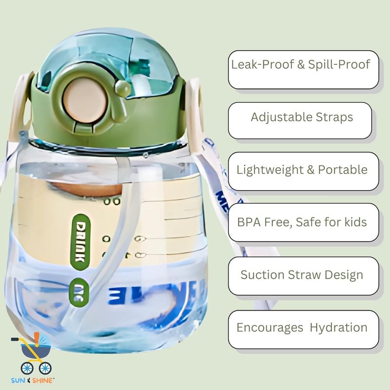 SUN SHINE | Sipper Water Bottle for School Kids | Boys and Girls with Straw | Leak Proof, BPA Free | 2-5 years | 500 ml bottle | Cute and Durable School Water Bottle (Olive Green, 500 ml) - Image 3