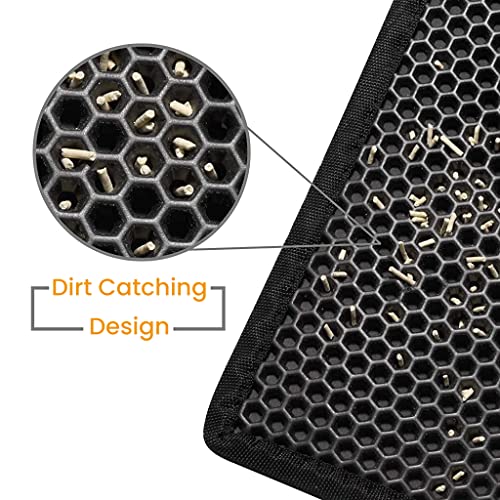 Qpets® Cat Litter Mat, Litter Box Mat Honeycomb Double Layer Cat Litter Tray, Waterproof EVA Material Durable and Washable Cat Play Mat, Easy Clean and Filter Any Cat Litter Sand(Black, 45 * 60CM) - Image 3