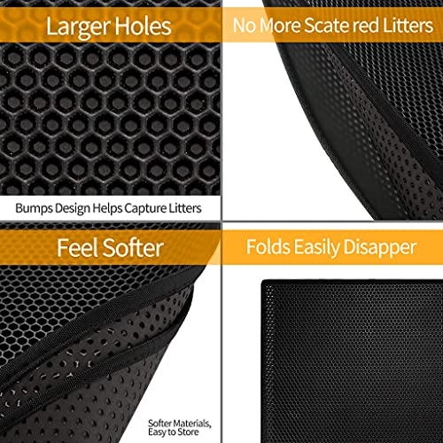 Qpets® Cat Litter Mat, Litter Box Mat Honeycomb Double Layer Cat Litter Tray, Waterproof EVA Material Durable and Washable Cat Play Mat, Easy Clean and Filter Any Cat Litter Sand(Black, 45 * 60CM) - Image 2
