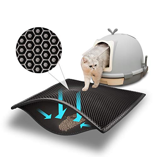 Qpets® Cat Litter Mat, Litter Box Mat Honeycomb Double Layer Cat Litter Tray, Waterproof EVA Material Durable and Washable Cat Play Mat, Easy Clean and Filter Any Cat Litter Sand(Black, 45 * 60CM) - Image 1