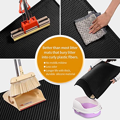Qpets® Cat Litter Mat, Litter Box Mat Honeycomb Double Layer Cat Litter Tray, Waterproof EVA Material Durable and Washable Cat Play Mat, Easy Clean and Filter Any Cat Litter Sand(Black, 45 * 60CM) - Image 5