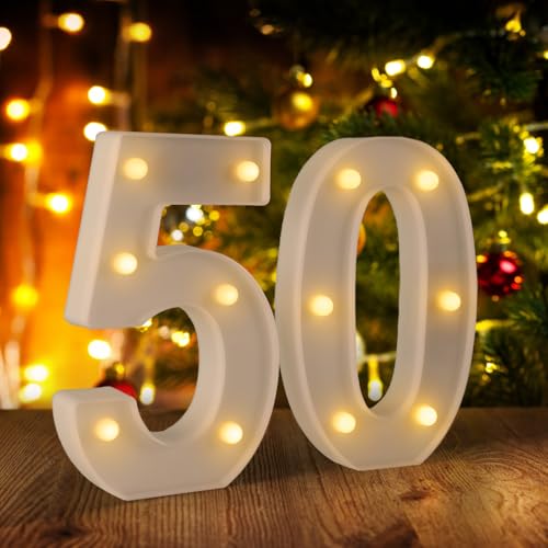 Funsky 50th Birthday Decorations Woman Man,Marquee Numbers for 50th Wedding Anniversary Decorations,Light Up Numbers 50 Sign for Party Backdrop Wall Decor,50 Birthday Centerpieces Table Decoration - Image 1