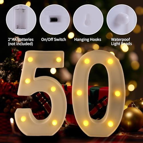 Funsky 50th Birthday Decorations Woman Man,Marquee Numbers for 50th Wedding Anniversary Decorations,Light Up Numbers 50 Sign for Party Backdrop Wall Decor,50 Birthday Centerpieces Table Decoration - Image 3