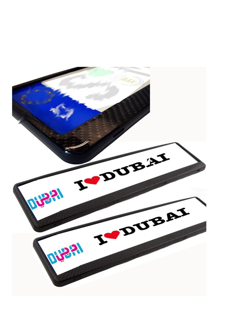 TORONTO 2x Real Carbon Fiber License Plate Frames High Gloss Finish Car Number Plate Covers with Plastic Base Fit for UAE Vehicles plastic Base  - Image 1