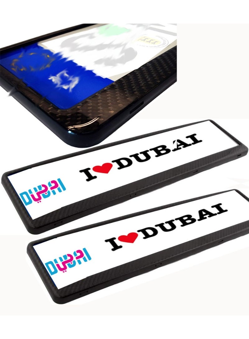 TORONTO 2x Real Carbon Fiber License Plate Frames High Gloss Finish Car Number Plate Covers with Plastic Base Fit for UAE Vehicles plastic Base  - Image 2