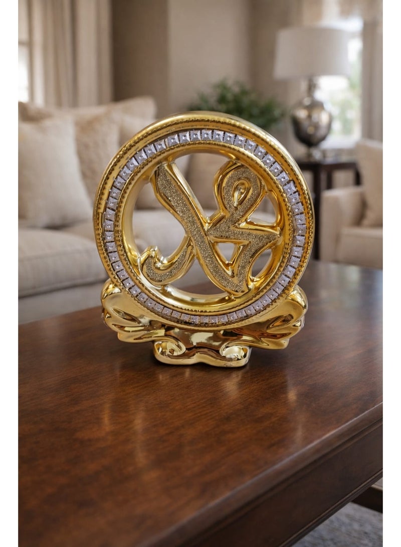 Luxury Islamic Decor Statue with Prophet "Muhammad" Name in Elegant Golden Finish, Crystal-Embellished Islamic Tabletop Ornament, Spiritual Home & Office Decorative Showpiece, Perfect Ramadan & Eid Gift. - Image 3