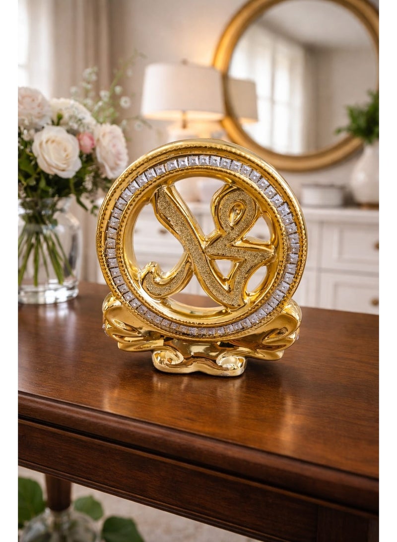 Luxury Islamic Decor Statue with Prophet "Muhammad" Name in Elegant Golden Finish, Crystal-Embellished Islamic Tabletop Ornament, Spiritual Home & Office Decorative Showpiece, Perfect Ramadan & Eid Gift. - Image 2