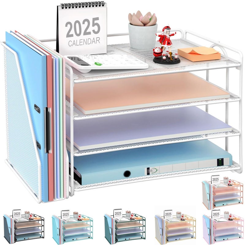 gianotter 2025 New Large Capacity Desk Organizer with Detachable Magazine Holder, 4-Tier Paper Organizer Letter Tray, Desk Accessories for A4 Paper and Document Storage(White) - Image 1