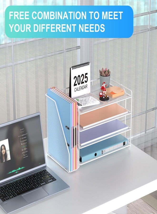 gianotter 2025 New Large Capacity Desk Organizer with Detachable Magazine Holder, 4-Tier Paper Organizer Letter Tray, Desk Accessories for A4 Paper and Document Storage(White) - Image 5