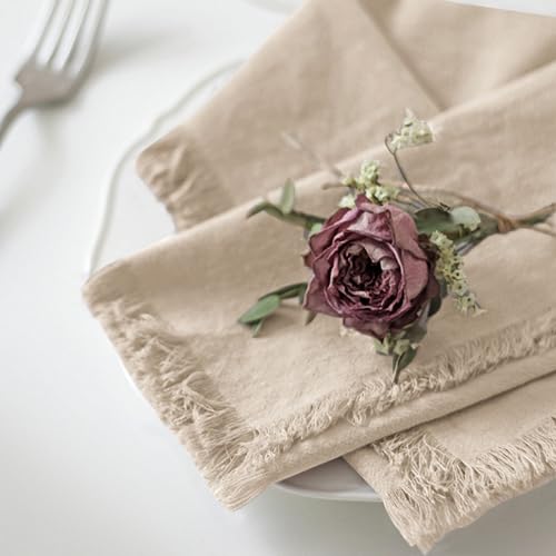 Ayuzawa Handmade Cloth Napkins 100% Cotton Napkins with Fringe，Delicate Handmade Cloth Napkins for Dinners, Parties, Weddings and More，18 x 18 Inch Set of 6 - Beige - Image 2