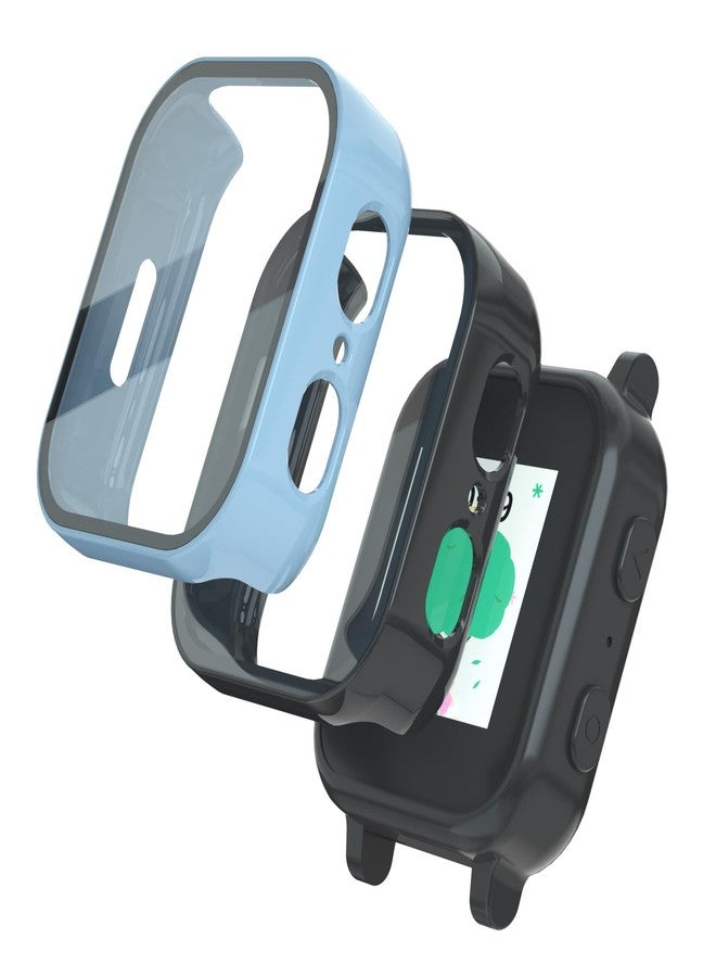 SimpleThings Compatible with Gabb Watch 3e/ 3 Screen Protector, 2Pack HD Clear Tempered Glass Screen Protector & Hard PC Protective Bumper for Boys Girls (Black+Blue) - Image 1