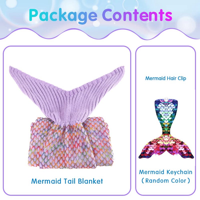 AmyHomie Mermaid Tail Blanket  Hand Crochet Mermaid Blanket for Kids  Super Soft Breathable Little Mermaid Tail Sleeping Bag  Best Mermaid Gifts for Girls(Light Purple Rainbow  Kids)