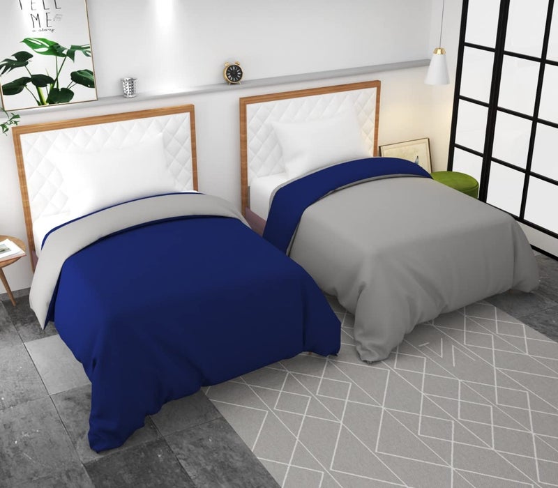 TURIYA 180 TC Microfiber 1 Pc Reversible Single Bed Duvet Cover/ Rajai Cover Cum Dohar; 90x60 inches; Blue and Grey - Image 1