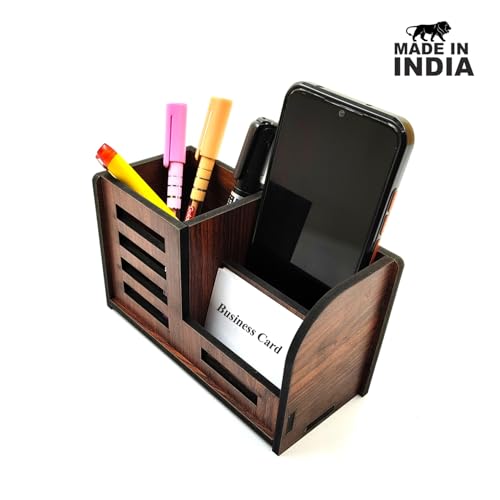 Woodkey Desk Organizer Pen Stand With Visiting Card And Mobile Holder|Multipurpose Wooden Pen And Pencil Holder Stand For Office&Study Table,Desk Supplies Organisers,Rolex Darkwood,Dark Brown - Image 5
