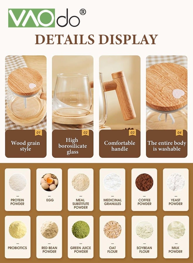 VAOdo Self Stirring Mug with Scale High Borosilicate Glass Electric Mixing Cup Removable Stirring Rod Rotating Travel Stirring Cup Suitable for Coffee Milk Protein Powder - Image 2