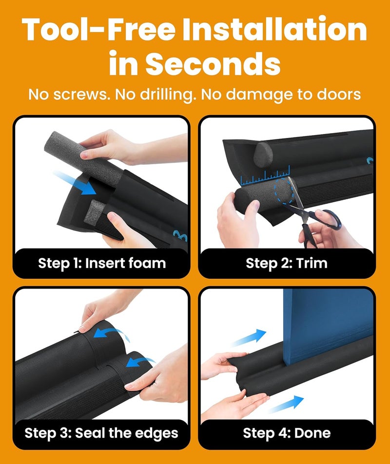 Easy Install Under Door Draft Stopper for Bottom of Door - Keeps Warm Air in & Cold Air Out - Blocks 50% More Noise with Thick 2" Foam Strips - Adjustable Sizing 30" to 36" Wide - Image 3