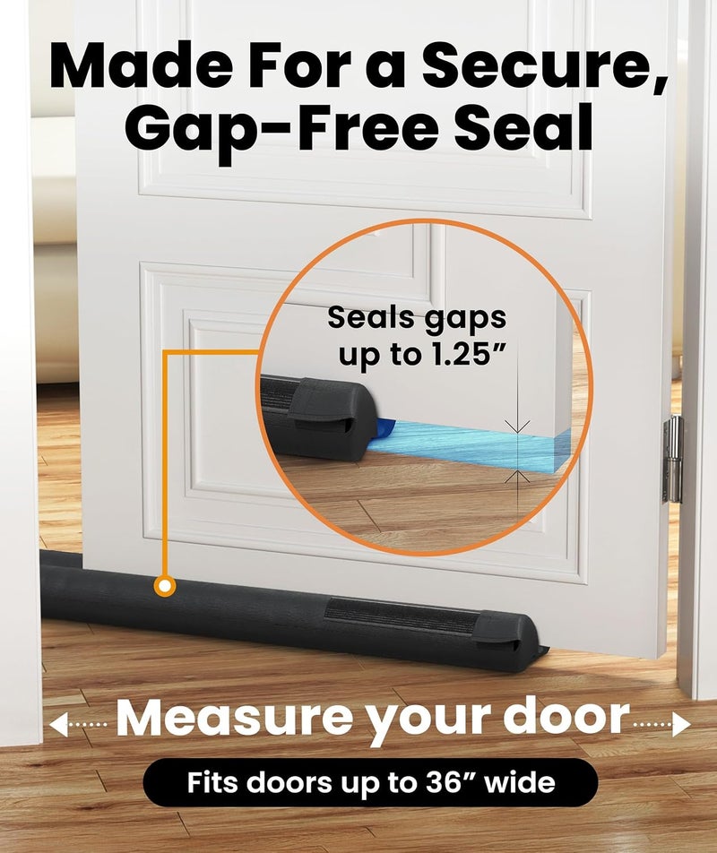 Easy Install Under Door Draft Stopper for Bottom of Door - Keeps Warm Air in & Cold Air Out - Blocks 50% More Noise with Thick 2" Foam Strips - Adjustable Sizing 30" to 36" Wide - Image 4