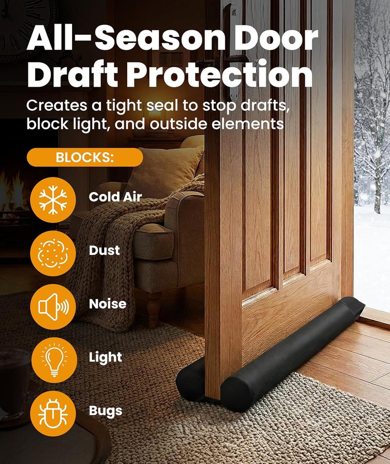 Easy Install Under Door Draft Stopper for Bottom of Door - Keeps Warm Air in & Cold Air Out - Blocks 50% More Noise with Thick 2" Foam Strips - Adjustable Sizing 30" to 36" Wide - Image 2