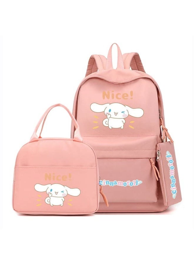 Cinnamon backpack pencil case lunch bag three-piece suit male and female student backpack large-capacity Korean casual backpack - Image 1