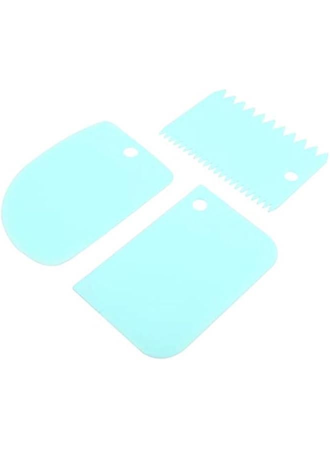 3 Pieces Dough Scraper Bowl Scraper, Flexible Plastic Multipurpose Kitchen Pastry Cutter Tool, Food Plastic Dough Cutter Food Scrappers for Bread Dough Cake Fondant Icing,(Blue) - Image 1