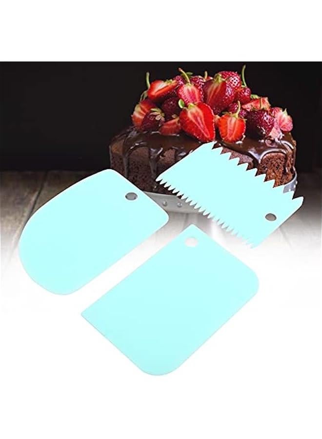 3 Pieces Dough Scraper Bowl Scraper, Flexible Plastic Multipurpose Kitchen Pastry Cutter Tool, Food Plastic Dough Cutter Food Scrappers for Bread Dough Cake Fondant Icing,(Blue) - Image 2