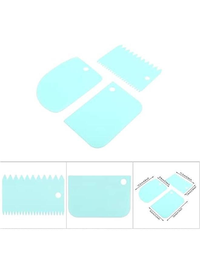 3 Pieces Dough Scraper Bowl Scraper, Flexible Plastic Multipurpose Kitchen Pastry Cutter Tool, Food Plastic Dough Cutter Food Scrappers for Bread Dough Cake Fondant Icing,(Blue) - Image 5