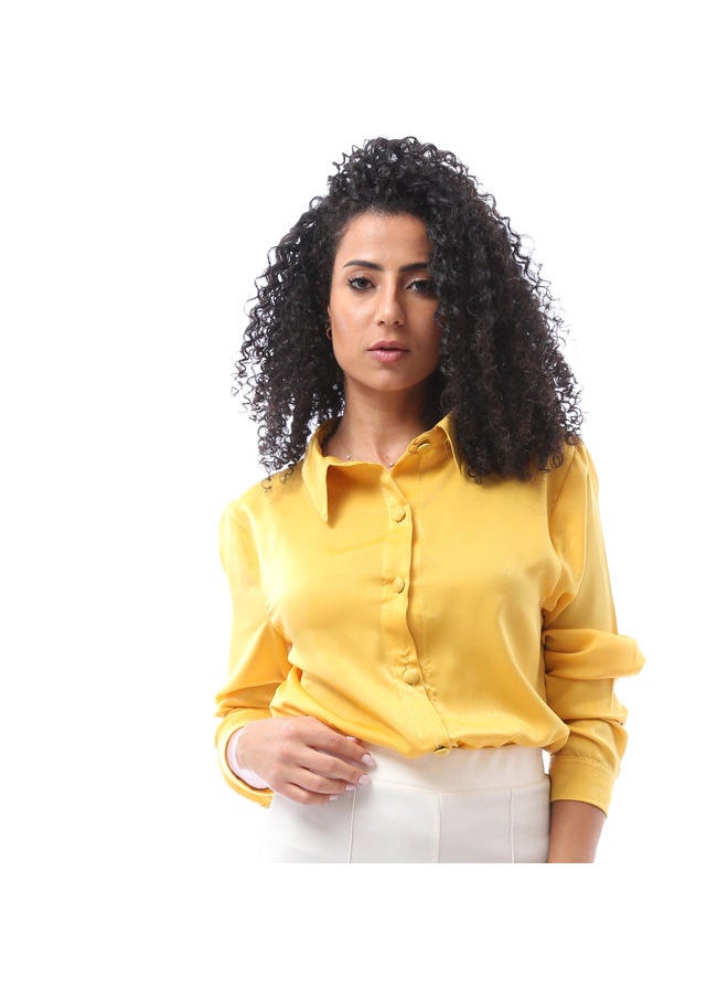 Andora - Solid Stan Shirt with Buttoned Cuffs - Mustard - Image 1