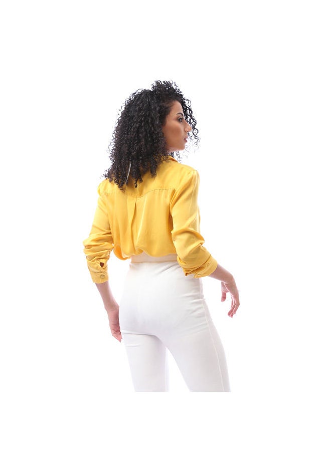 Andora - Solid Stan Shirt with Buttoned Cuffs - Mustard - Image 1