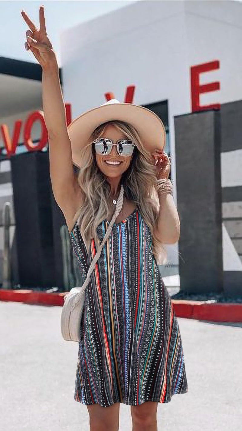 JOELLYUS Womens Summer Dresses Spaghetti Strap Sundress Casual Beach Cover Ups Swing Dress with Pockets (BUSTR,L) Blue Stripe - Image 2