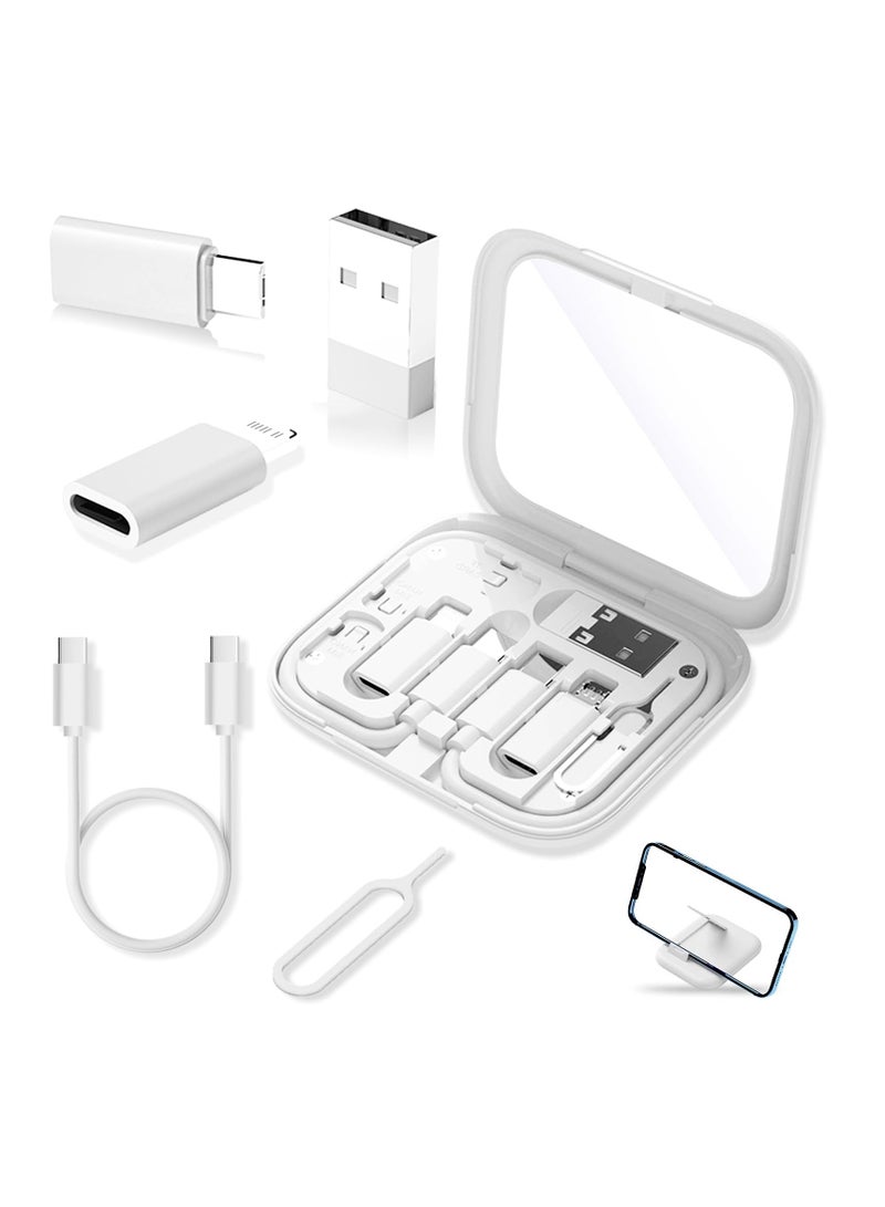 SYOSI USB Adapter Kit, USB-C to USB Adapter, USB C to Lighting Adapter Box, Multi-Type Charging Cable Case for Traveling, OTG Adapters for iPhone 14/15, Google Pixel (White) - Image 1