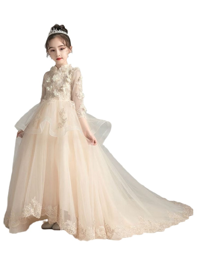 Girls' trailing flower girl princess dress catwalk fluffy little girl performance costume - Image 1