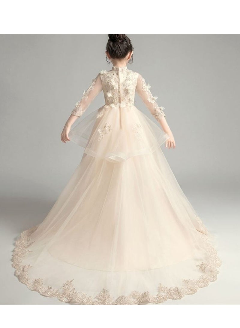 Girls' trailing flower girl princess dress catwalk fluffy little girl performance costume - Image 3