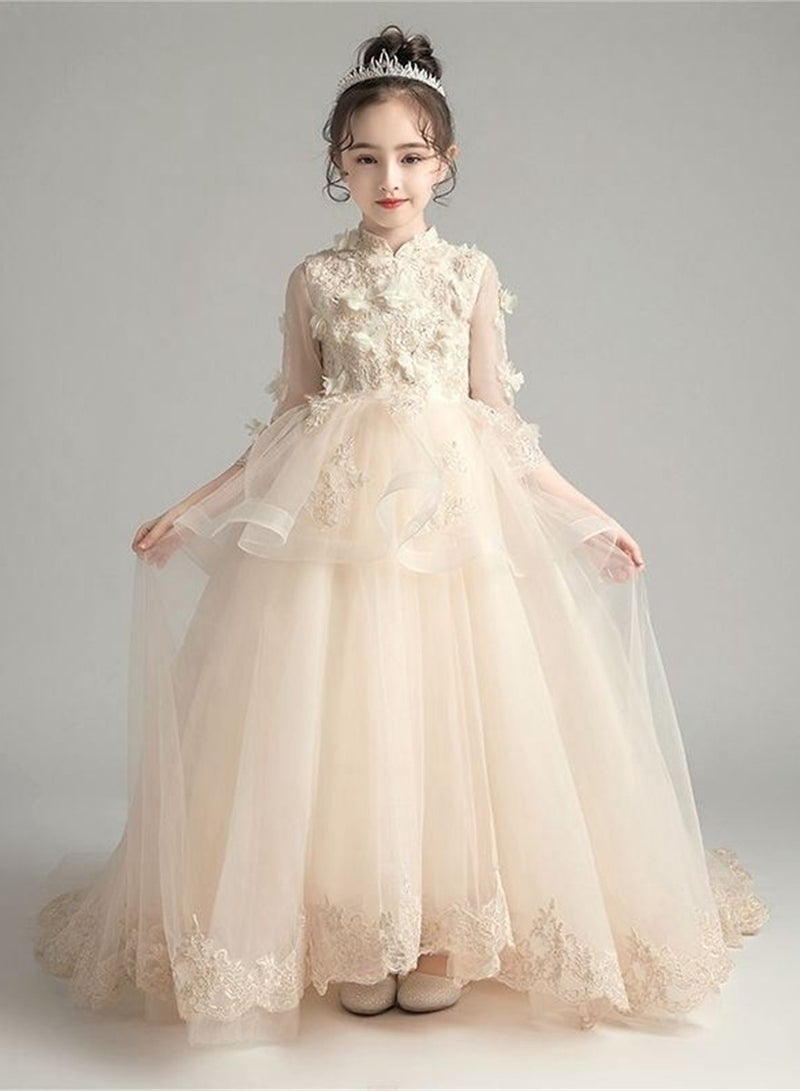 Girls' trailing flower girl princess dress catwalk fluffy little girl performance costume - Image 2