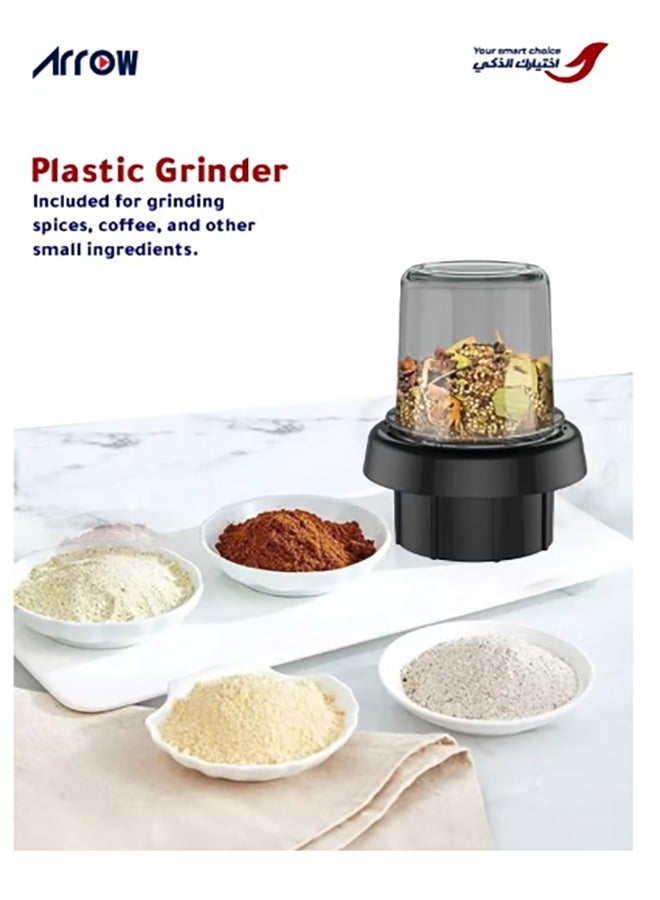 Arrow 1.5L Blender with Glass Jar & Grinder, 400W | Stainless Steel Body | 2 Speeds | Ice Crushing Feature | Portable | Silver Color | Ideal for Blending & Grinding | RO-15GBSY - Image 4