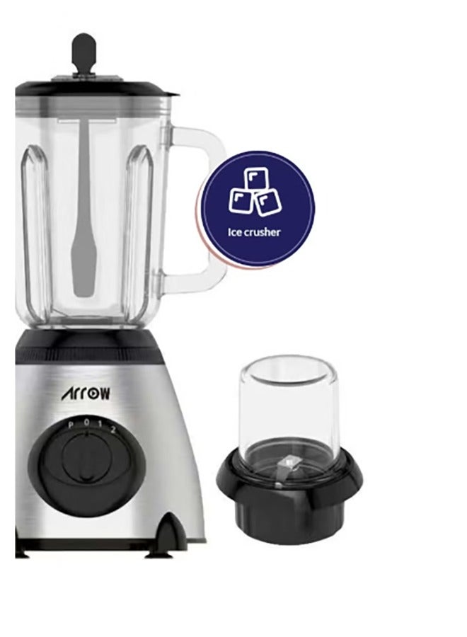 Arrow 1.5L Blender with Glass Jar & Grinder, 400W | Stainless Steel Body | 2 Speeds | Ice Crushing Feature | Portable | Silver Color | Ideal for Blending & Grinding | RO-15GBSY - Image 5