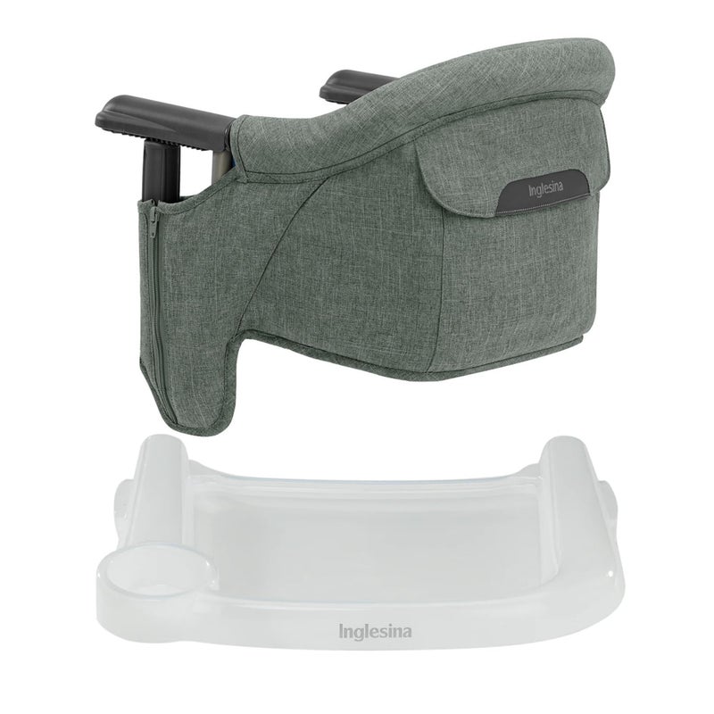 Inglesina Fast Table Chair - Pine Green Melange + Fast Dining Tray - Portable Baby High Chair - for Babies & Toddlers up to 37 lbs - Fits Tables 0.8'' to 3.5'' Thick - Compact - Travel Bag Included - Image 1