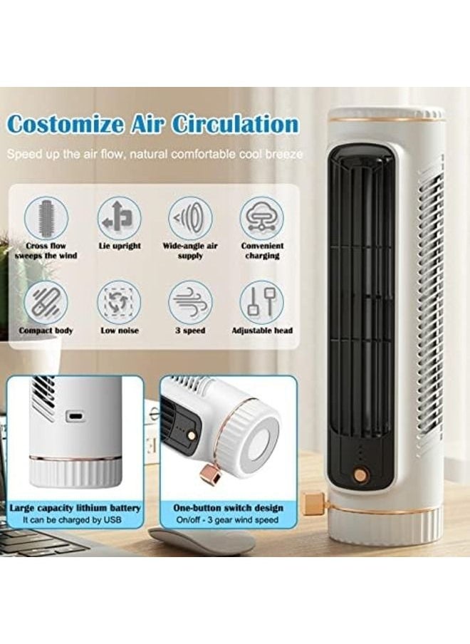 erorex - Desktop Tower Fans Desk Table Fan with 3 Speeds 25ft/s Velocity 25dB Cooling Fan Quiet Cooling Portable Small Bladeless Fan for Bedroom Home Office Desktop White - Image 1