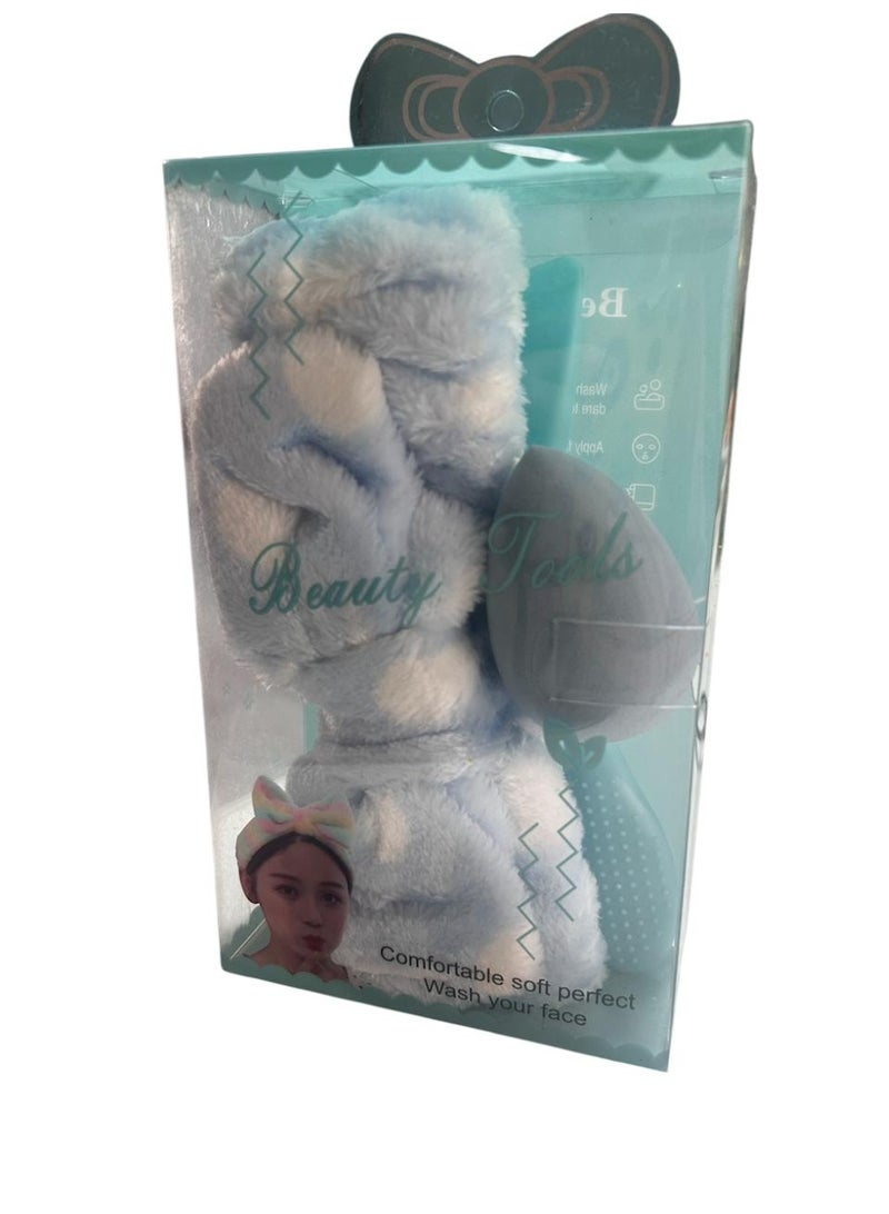 A set consisting of three pieces: a headband, a beauty blender, and a facial massage brush that may change color - Image 2