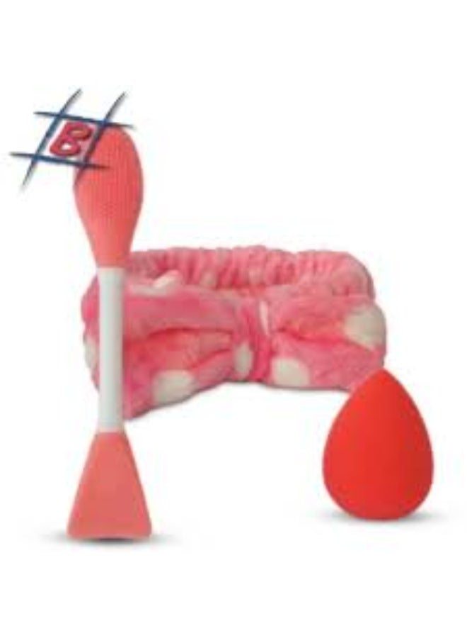 A set consisting of three pieces: a headband, a beauty blender, and a facial massage brush that may change color - Image 3