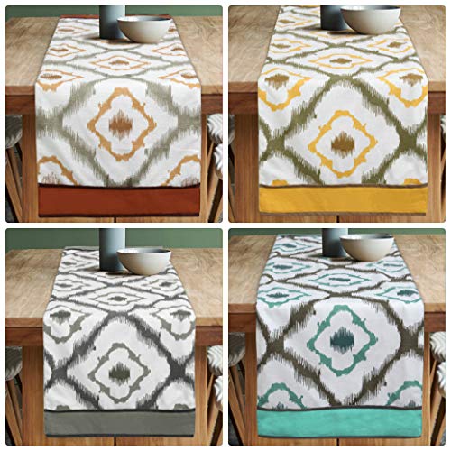 Dekor World 3 Ikat Printed Yellow Table Runner with 4 Pcs Place Mat (33x120cm/33x47cm) (Pack of 5 Pcs)-4 Seater Dinning & Center Table - Image 5