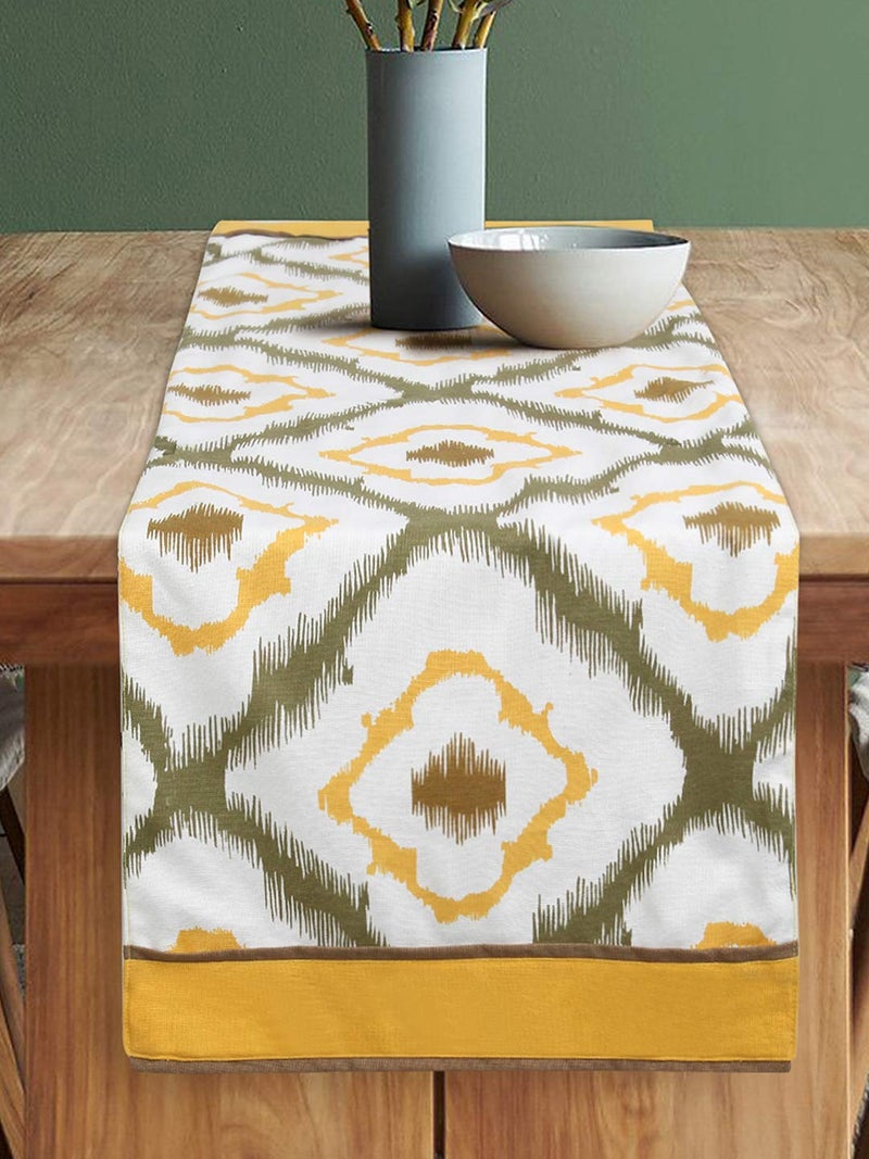 Dekor World 3 Ikat Printed Yellow Table Runner with 4 Pcs Place Mat (33x120cm/33x47cm) (Pack of 5 Pcs)-4 Seater Dinning & Center Table - Image 2