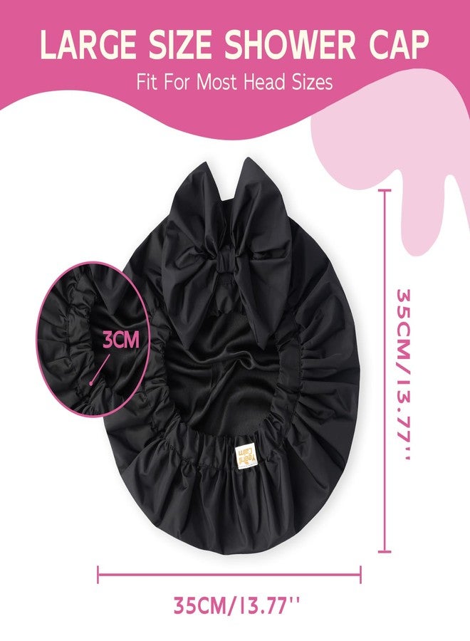Years calm Shower Cap for Women with 2 Hair Ties, Luxury Shower Caps for Women Reusable Waterproof, Detachable Bowknot Satin Lined Hair Cap for Long Hair, Fit Spa, Travel, Shower - Image 3
