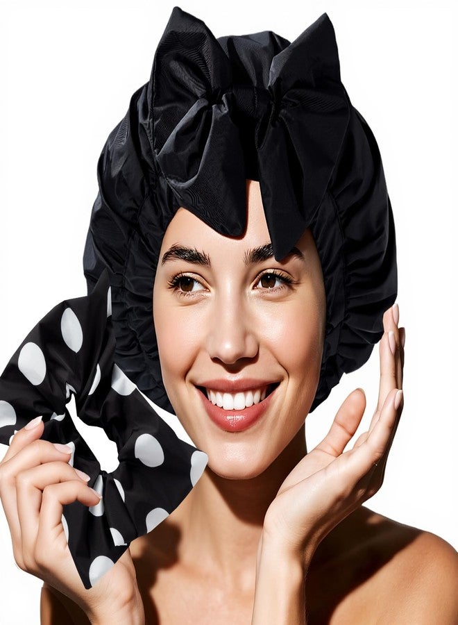 Years calm Shower Cap for Women with 2 Hair Ties, Luxury Shower Caps for Women Reusable Waterproof, Detachable Bowknot Satin Lined Hair Cap for Long Hair, Fit Spa, Travel, Shower - Image 1