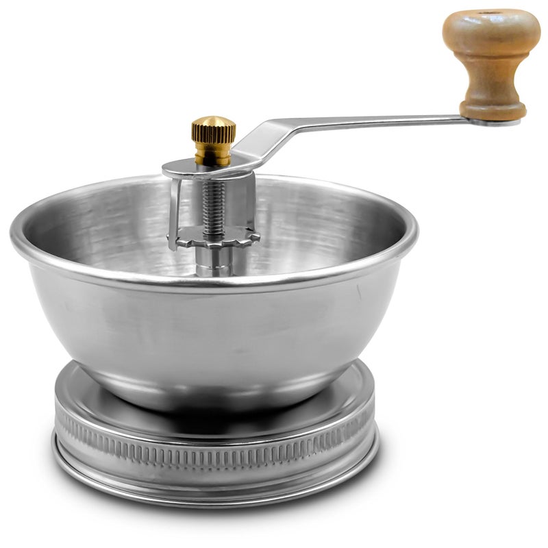 ByteX Stainless Steel Coffee Grinder Lid Attachment for Regular Mouth Mason Jars - Manual Crank Burr Grinder for Fresh Coffee, Ideal for Camping, Home Barista, Rust Proof Ceramic Mechanism (Wide) - Image 1
