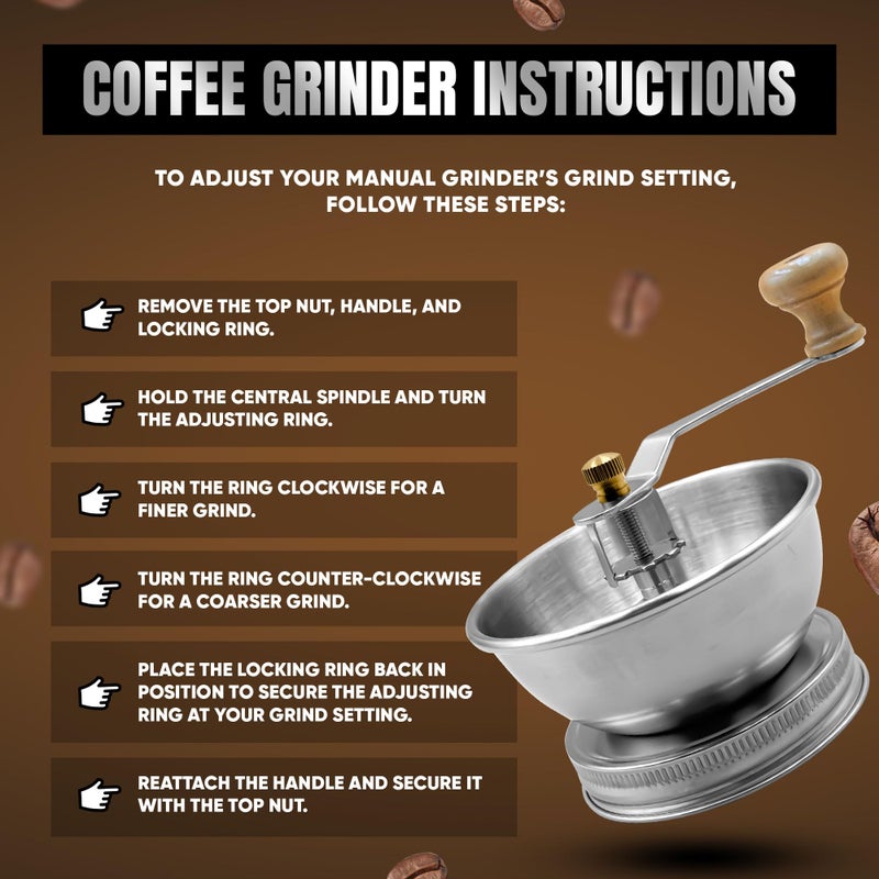 ByteX Stainless Steel Coffee Grinder Lid Attachment for Regular Mouth Mason Jars - Manual Crank Burr Grinder for Fresh Coffee, Ideal for Camping, Home Barista, Rust Proof Ceramic Mechanism (Wide) - Image 5