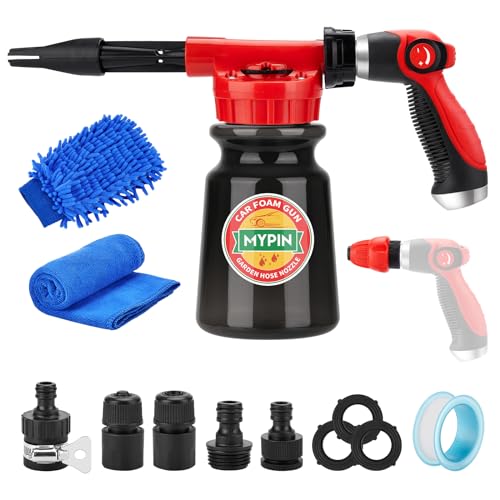 Mypin Updated 16 IN 1 Car Wash Foam Gun Foam CannonAdjustable Hose Wash Sprayer with 25 to 6 Bars Foam BlasterSuitable for Car Cleaning and Garden Use with 12 Quick ConnectorBlack - Image 1