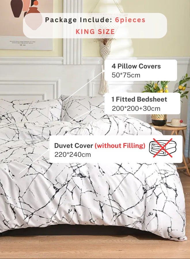 LUNA Home 6 piece king size bed linen set in Scandinavian style with marble pattern. - Image 2