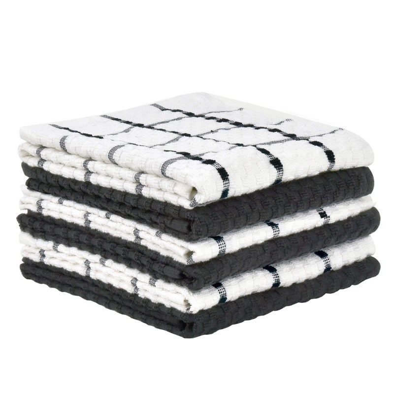TALVANIA Kitchen Dish Towels  100% Cotton Dobby Weave Terry Towel Set  15"" X 25""  6 Pack Soft and Absorbent Multipurpose Dish Cloth  Hand Towel and Cleaning  Washable (Black and White) - Image 1